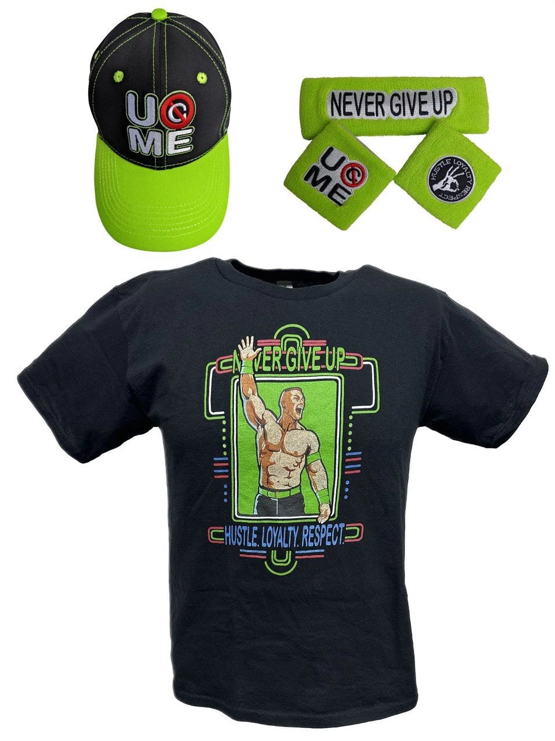 Neon Green Boys Costume T-shirt Hat Wristbands A539