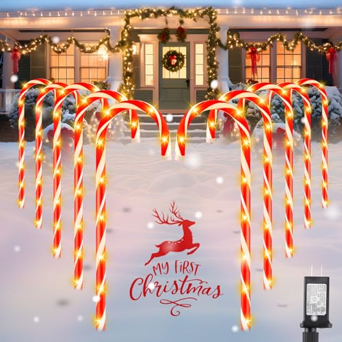 20 Packs Solar Candy Cane Lights Outdoor Pathway, 8 Modes LED Candy Cane Decorations K9656