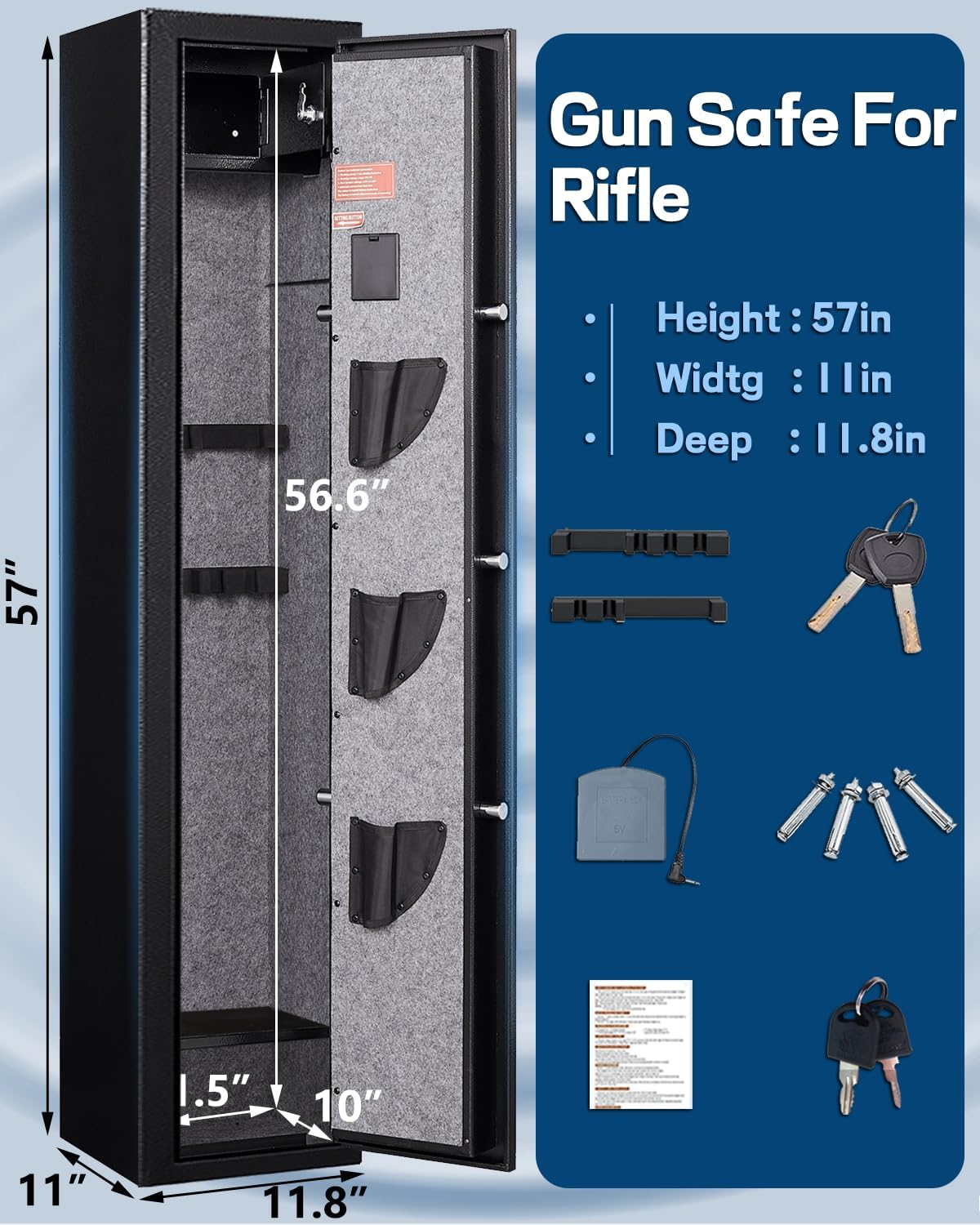 5-6 Gun Rifle Safe with Handgun Lock Box and Removable Shelf N355