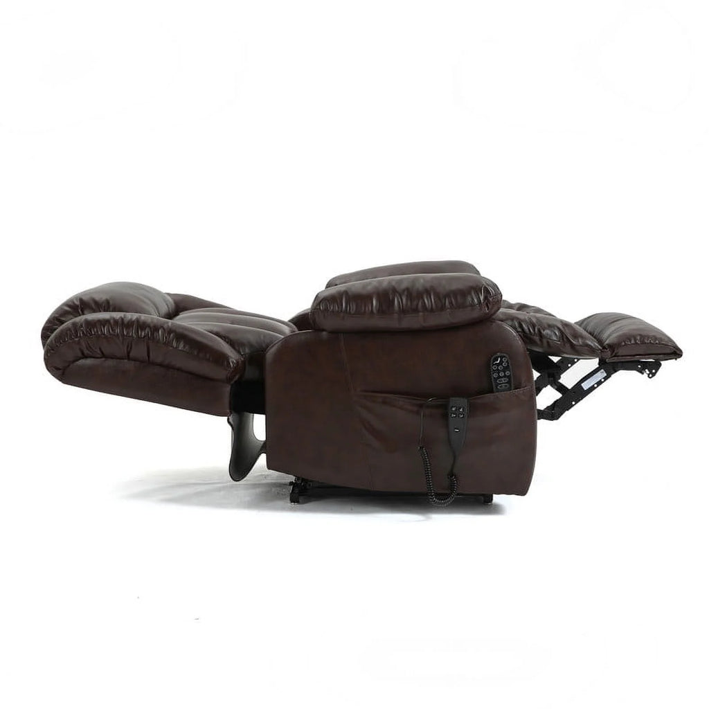 Brown Leather Electric Power Lift Recliner Chair with 8-Point Vibration Massage Lumbar Heating O6063