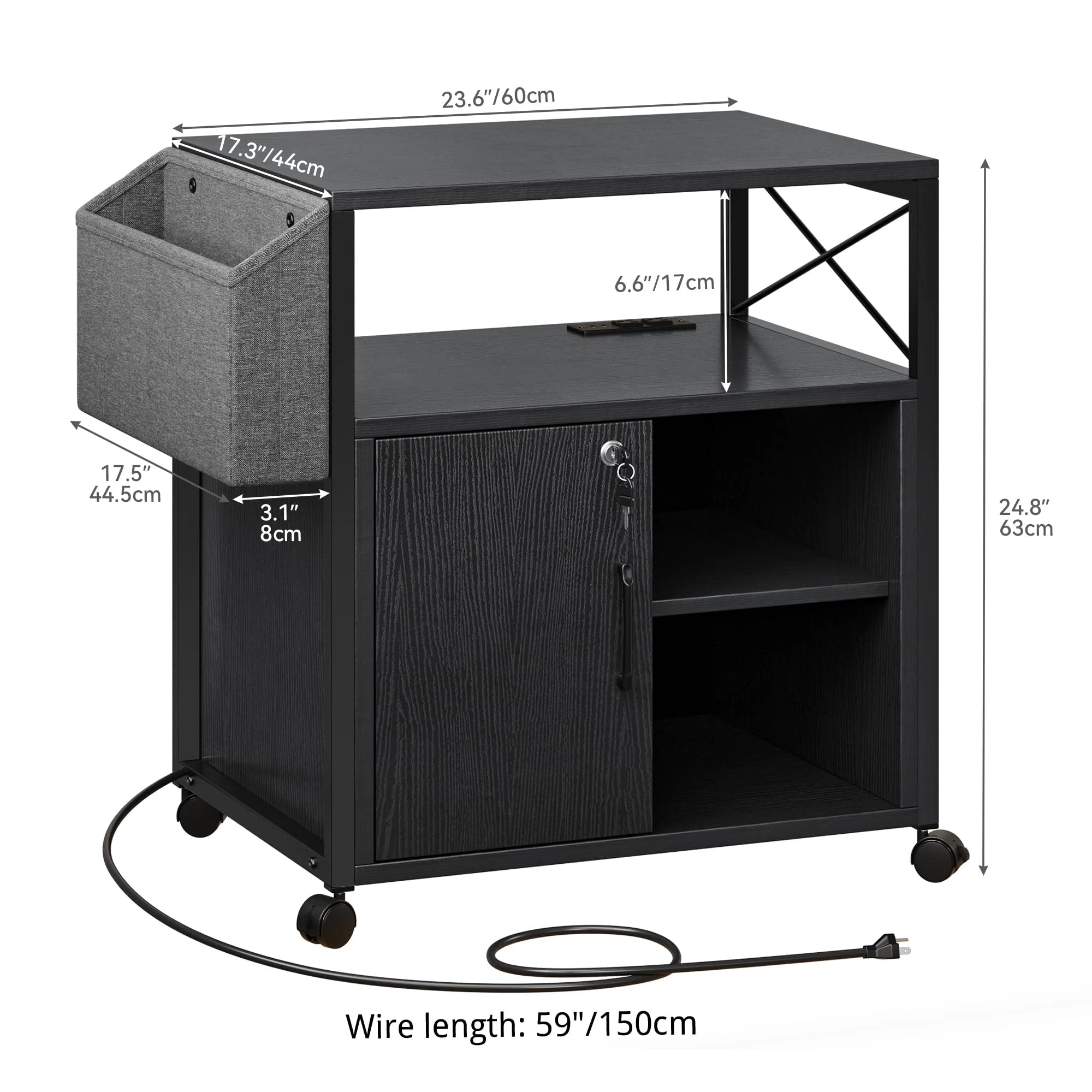 Black Lateral File Cabinet with Charging Station X690545