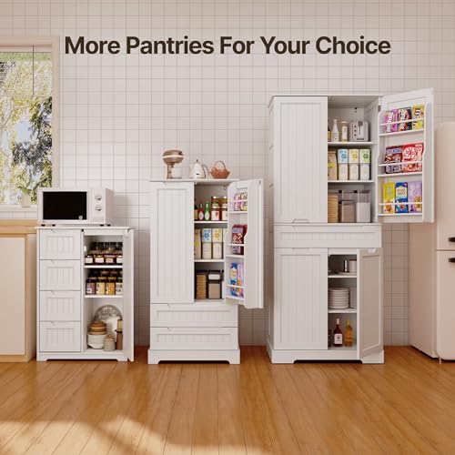 White Tall Kitchen Pantry Storage Cabinet with Doors and Shelves X9766
