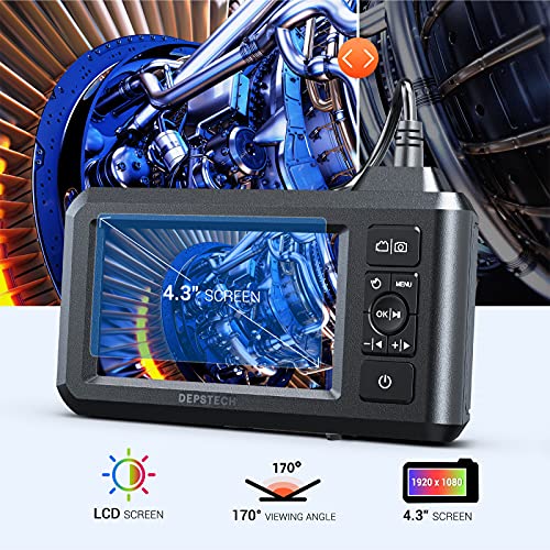 Dual Lens Industrial Endoscope, 1080P Digital Borescope Inspection Camera, 7.9mm IP67 Waterproof Sewer Camera with 4.3" LCD Screen, 7 LED Lights, 16.5FT Semi-Rigid Cable, 32GB Card-Black G300368
