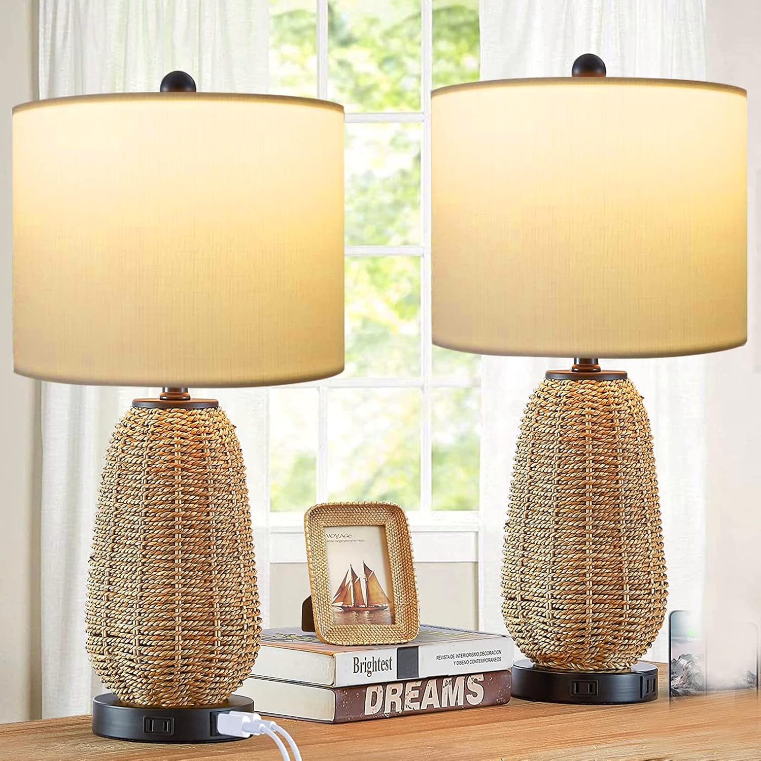 Large White Fabric Linen Lampshade Set of 2 B838