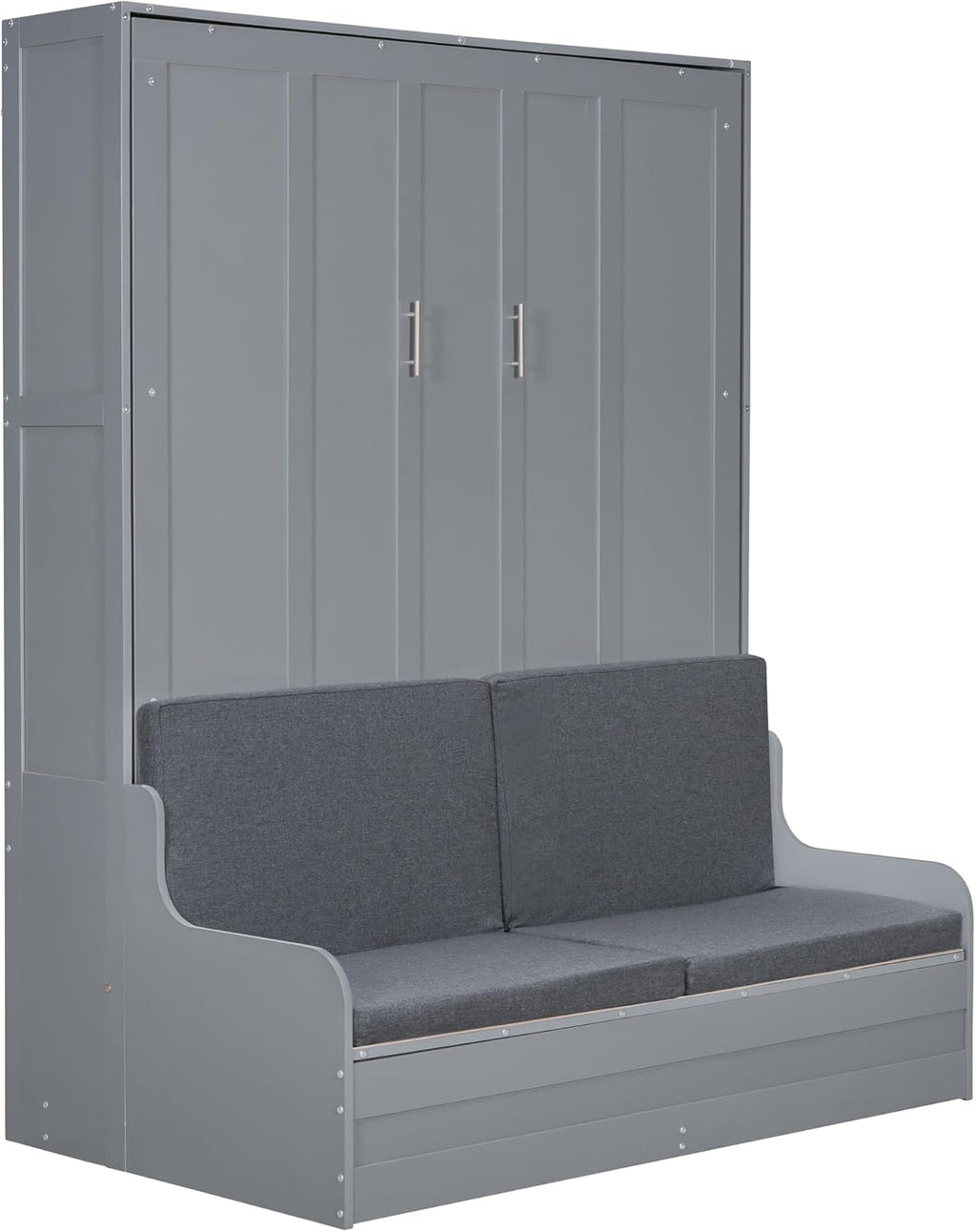 Queen Size Solid Wood Murphy Bed with Upholstered Headboard (Gray) Z2784
