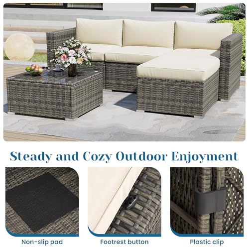Grey 7 Pieces Outdoor Patio Furniture Set with Glass Tea Table R9906