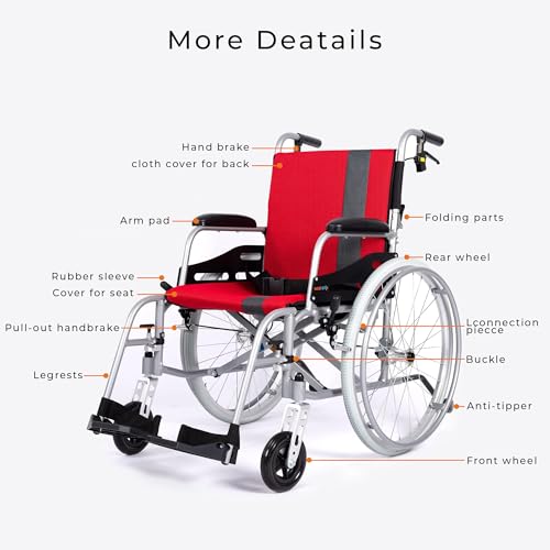 Red Lightweight Self Propelled Wheelchair with Travel Bag and Cushion B6146