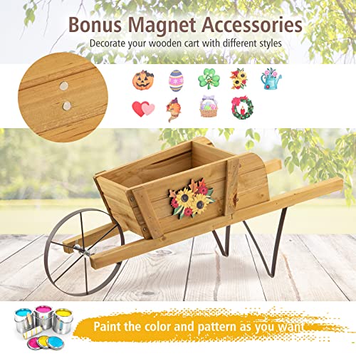 Red Wood Wagon Planter with 9 Magnetic Accessories M132576