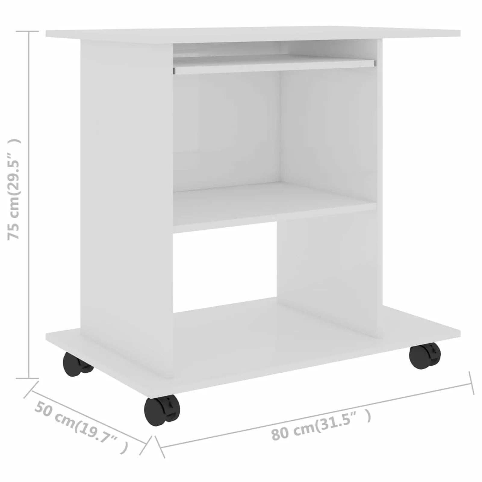 White Engineered Wood Computer Desk with Keyboard Tray 31.5 x 19.7 x 29.5 Inches S436