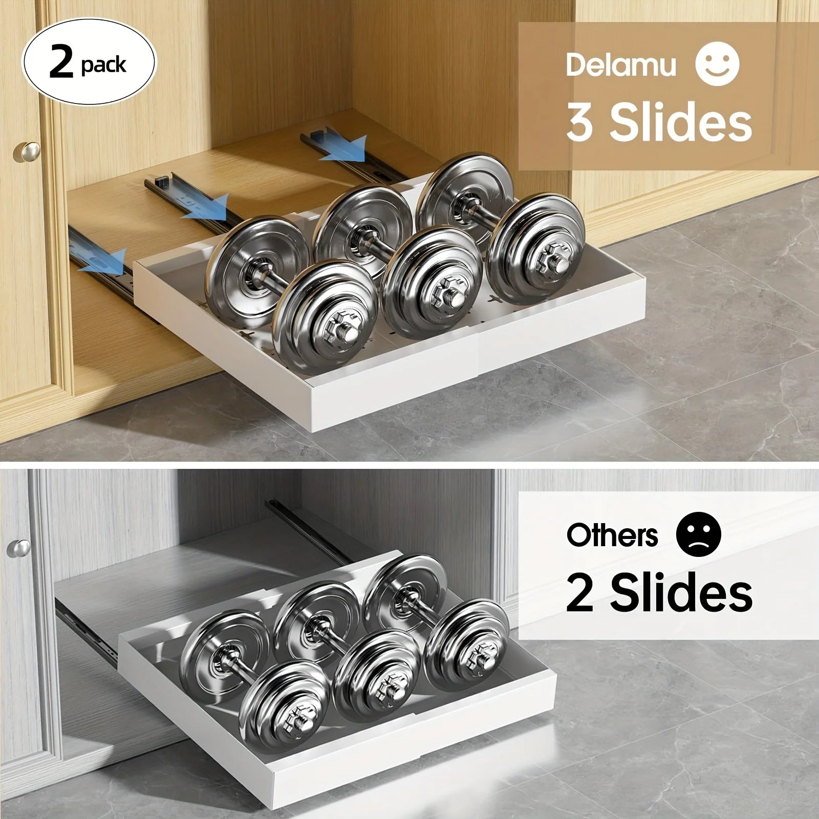 2Pack Expandable Pull Out Cabinet Organizer 16Deep, Slide Out Drawers With 6pcs Divider Racks, Roll Out Shelves Adhesive, Adjustable Width11.7-20 S228960