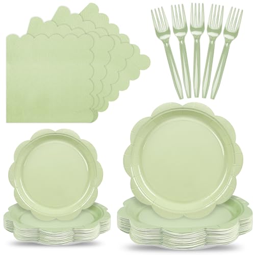 400 Pcs Ivory Paper Plates and Napkins Set Disposable Scalloped Plates Napkins Knives Forks Spoons Cups W24959