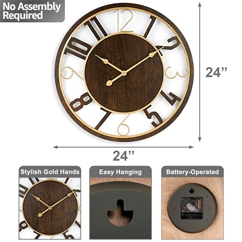 Brown 24-Inch Wooden Analog Wall Clock K737