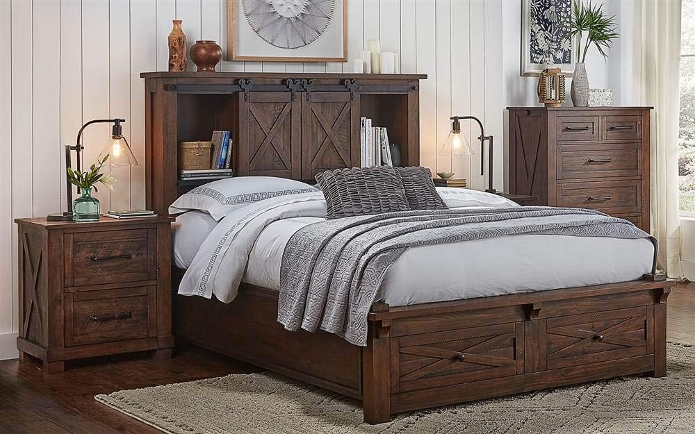 Rustic Solid Wood Queen Storage Bed N17370