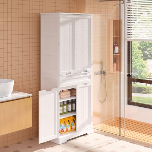 White Tall Kitchen Pantry Storage Cabinet with Doors and Shelves X9766