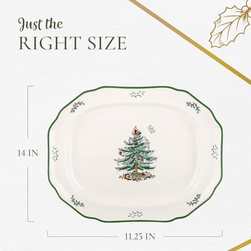 Christmas Tree Sculpted Octagonal Platter, 14-Inch Holiday Serving Platter Y76720