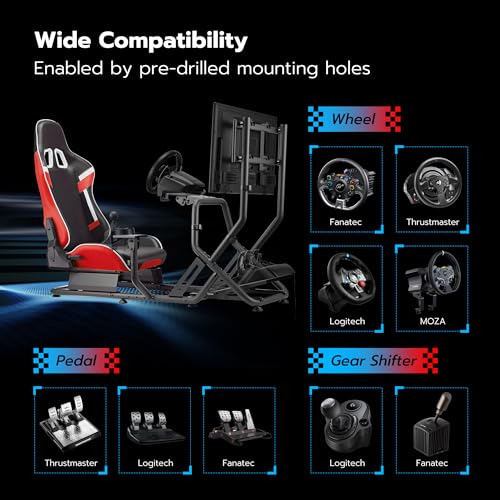 Racing Simulator Cockpit with Monitor Mount and Seat Q880934