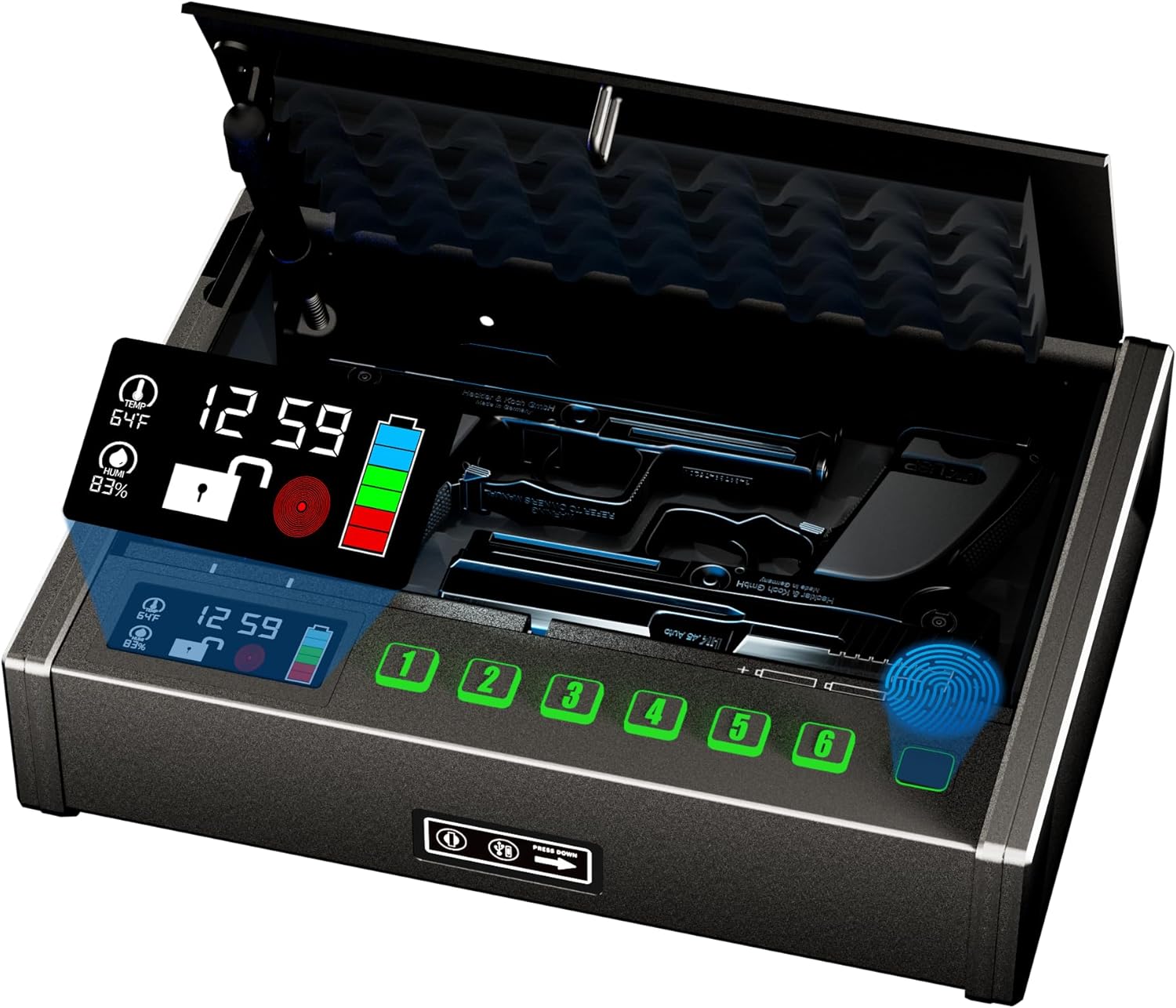 Biometric Fingerprint Handgun Safe with LCD W3342