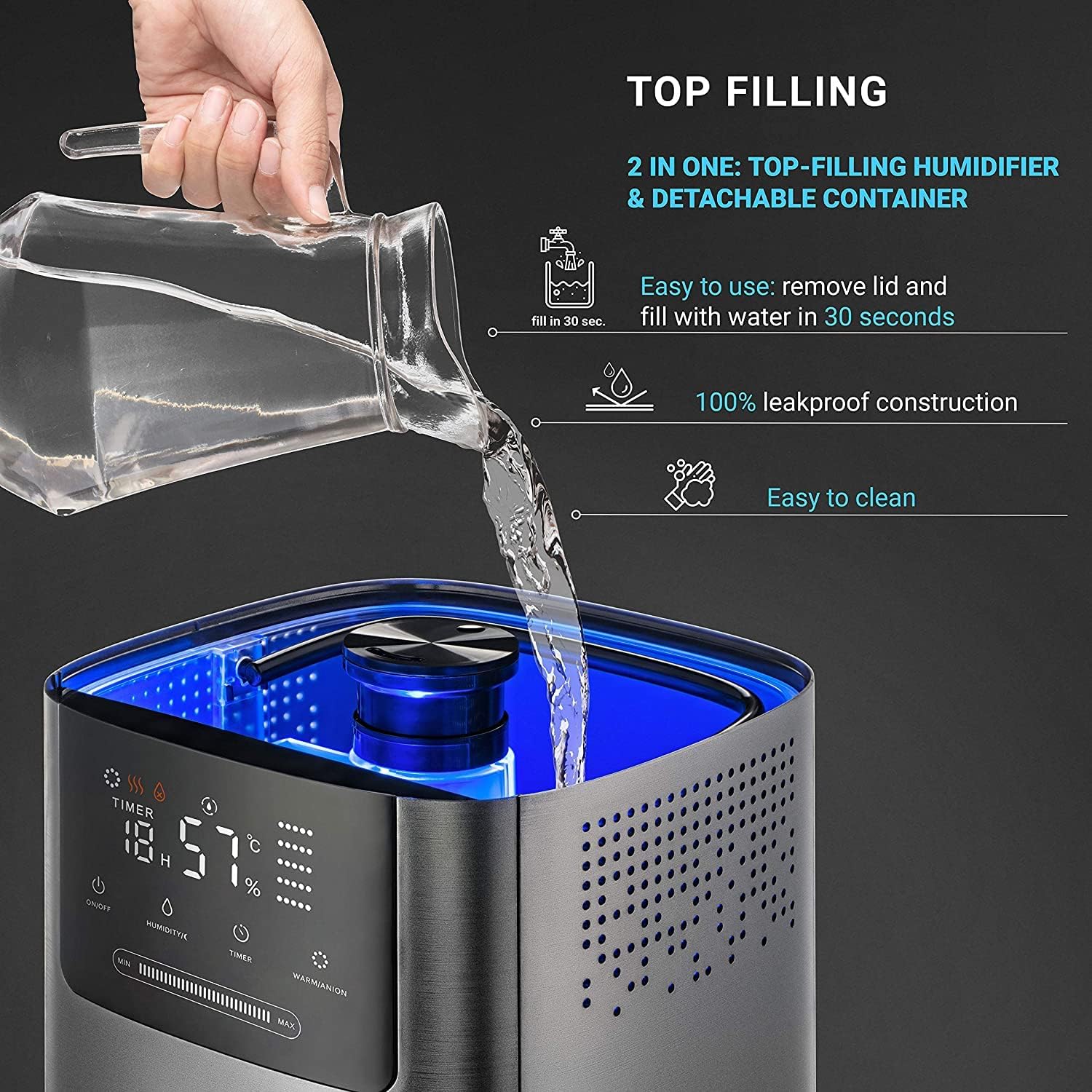 4L Top Fill Cool & Warm Air Ultrasonic Humidifier V8697
