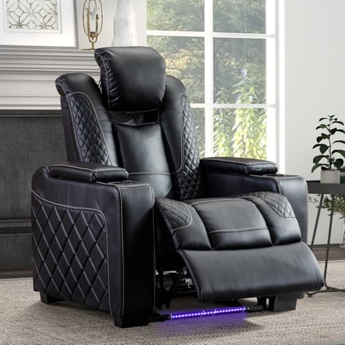 Brown Faux Leather Power Recliner Chair with Adjustable Headrest G4294