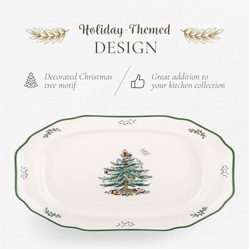 Christmas Tree Sculpted Octagonal Platter, 14-Inch Holiday Serving Platter Y76720