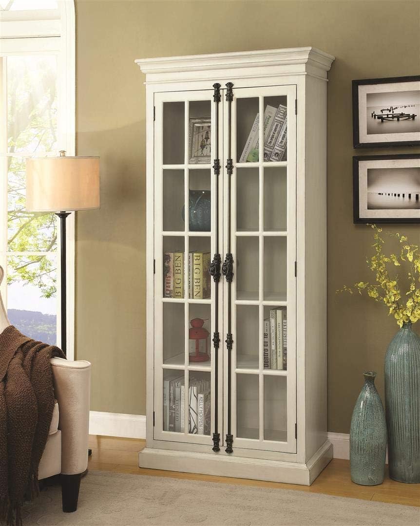 2-Door Curio Cabinet Antique White Clear D784