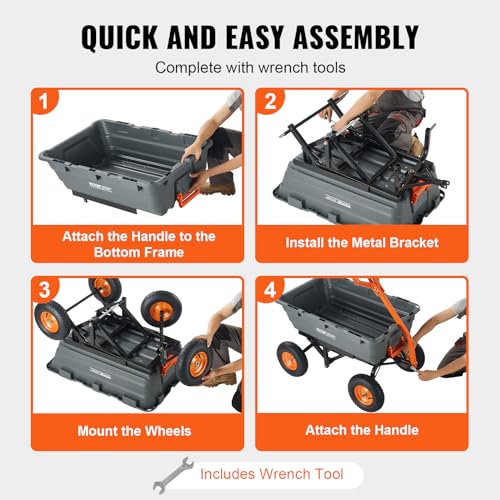 1200lbs 7Cu.Ft. Heavy Duty Poly Dump Cart with 13in All Terrain Wheels E7330