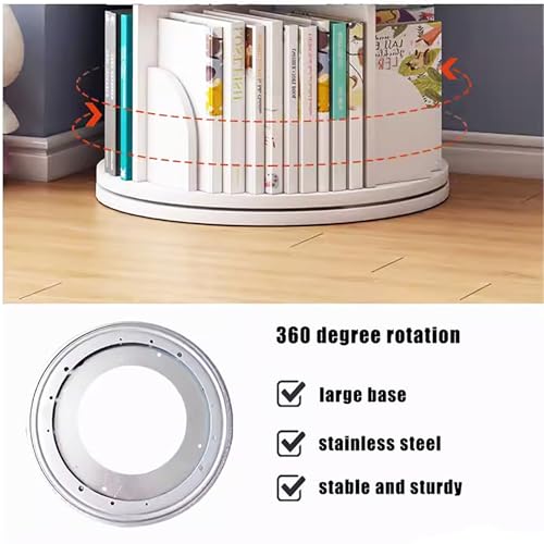 5 Tier White Solid Wood Rotating Bookshelf I782