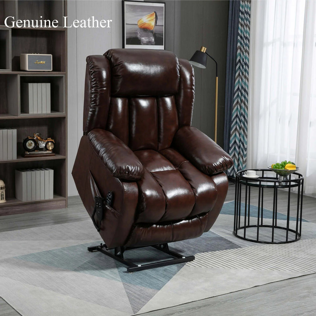 Brown Leather Electric Power Lift Recliner Chair with 8-Point Vibration Massage Lumbar Heating O6063