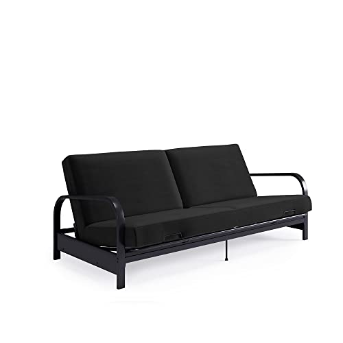 Black Convertible Metal Frame Futon Sofa with Coil Mattress V487717