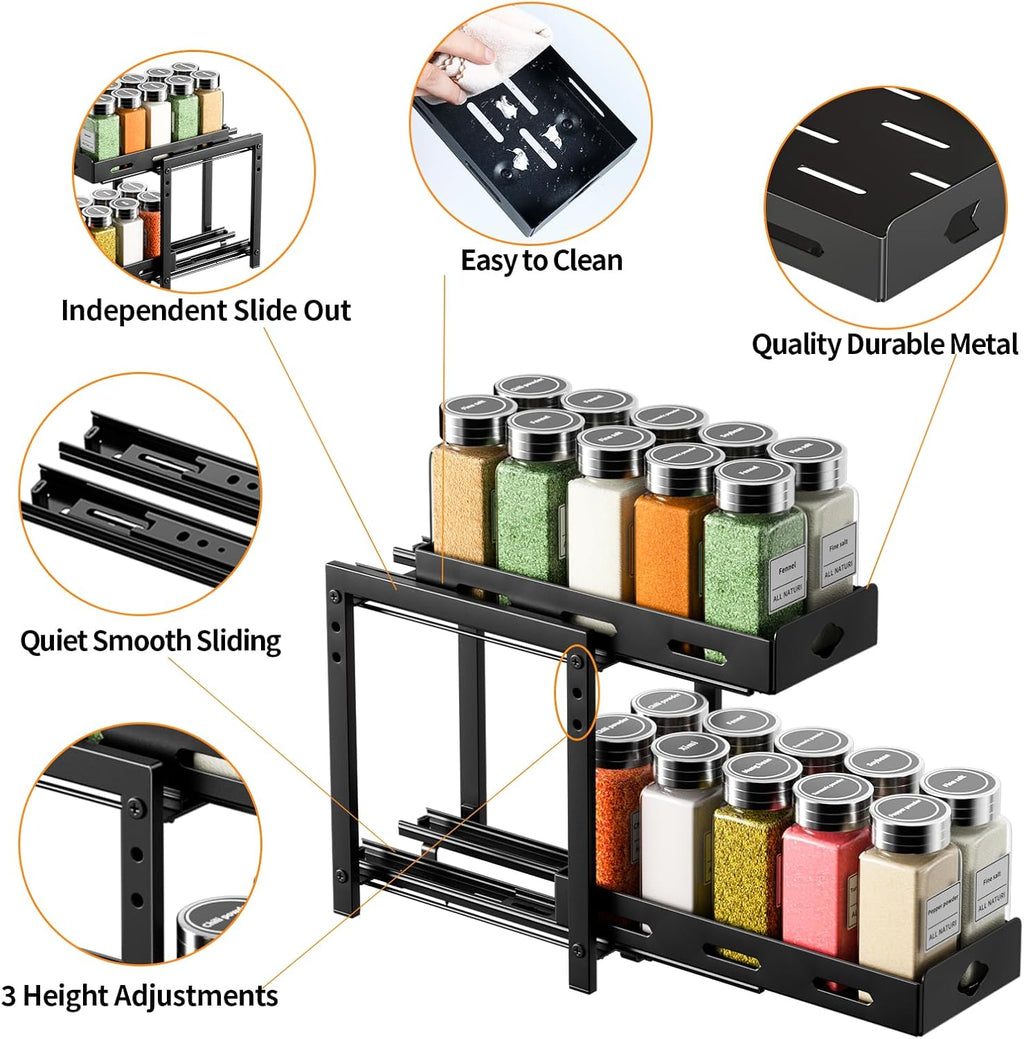 2-Tier Heavy Duty Slide Out Spice Rack, Black X5414