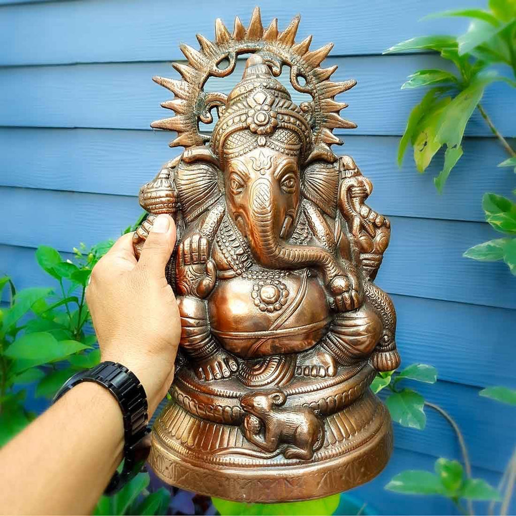 Lord Ganesha Statue Metal 15 Inch Bronze H766
