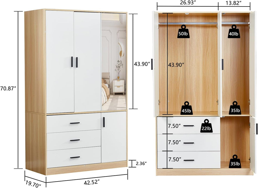 Wooden Wardrobe Closet with 3 Drawers and 2 Doors C8578