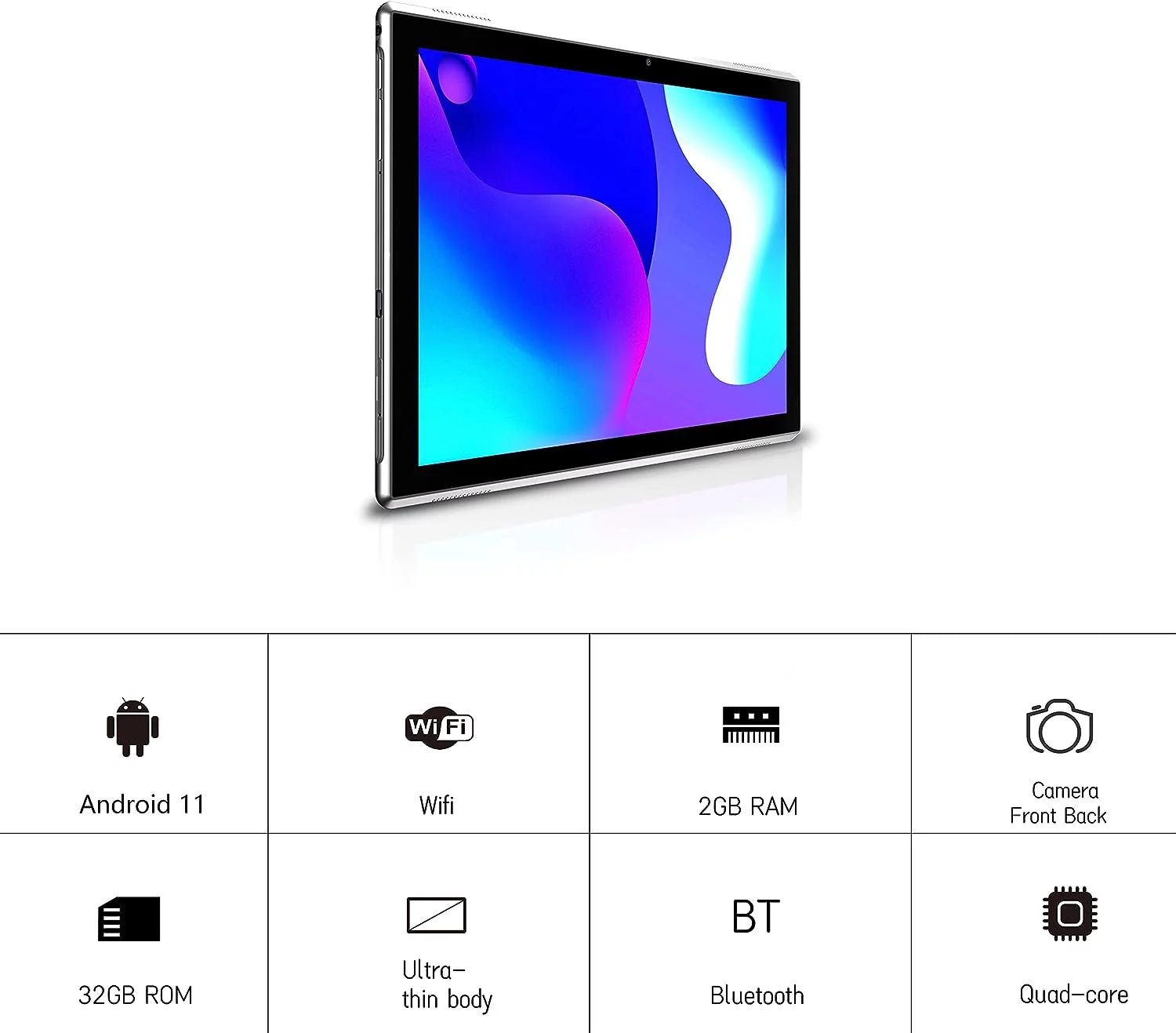 10.1 in HD Display 32GB ROM 2GB RAM 8MP Camera WiFi BT Tablet O61216