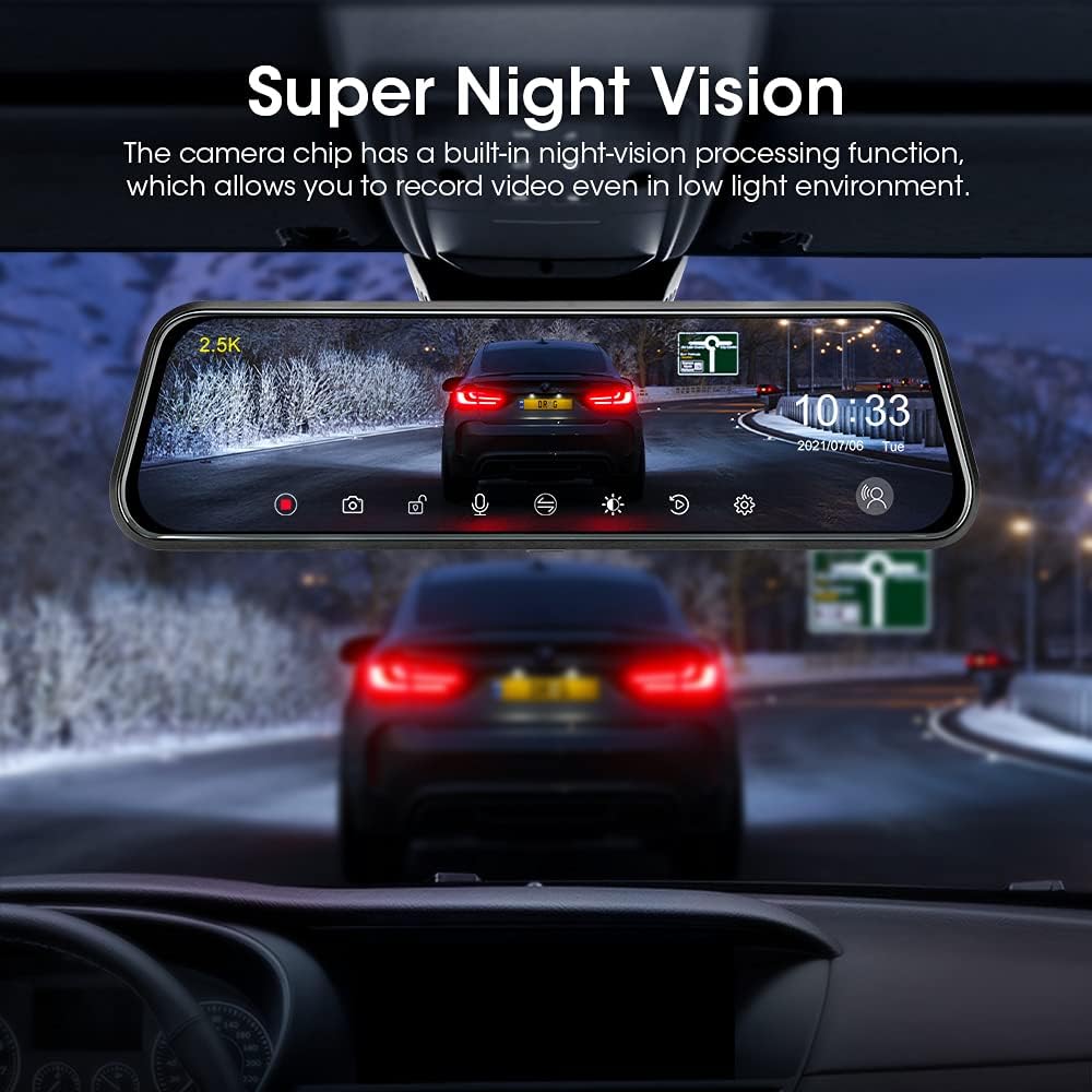 10'' Rearview Mirror Dash Cam with Front and Rear Dual Full HD P850