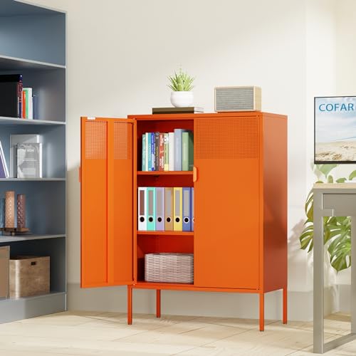 Orange 47" Metal Storage Sideboard with Adjustable Shelves K850402