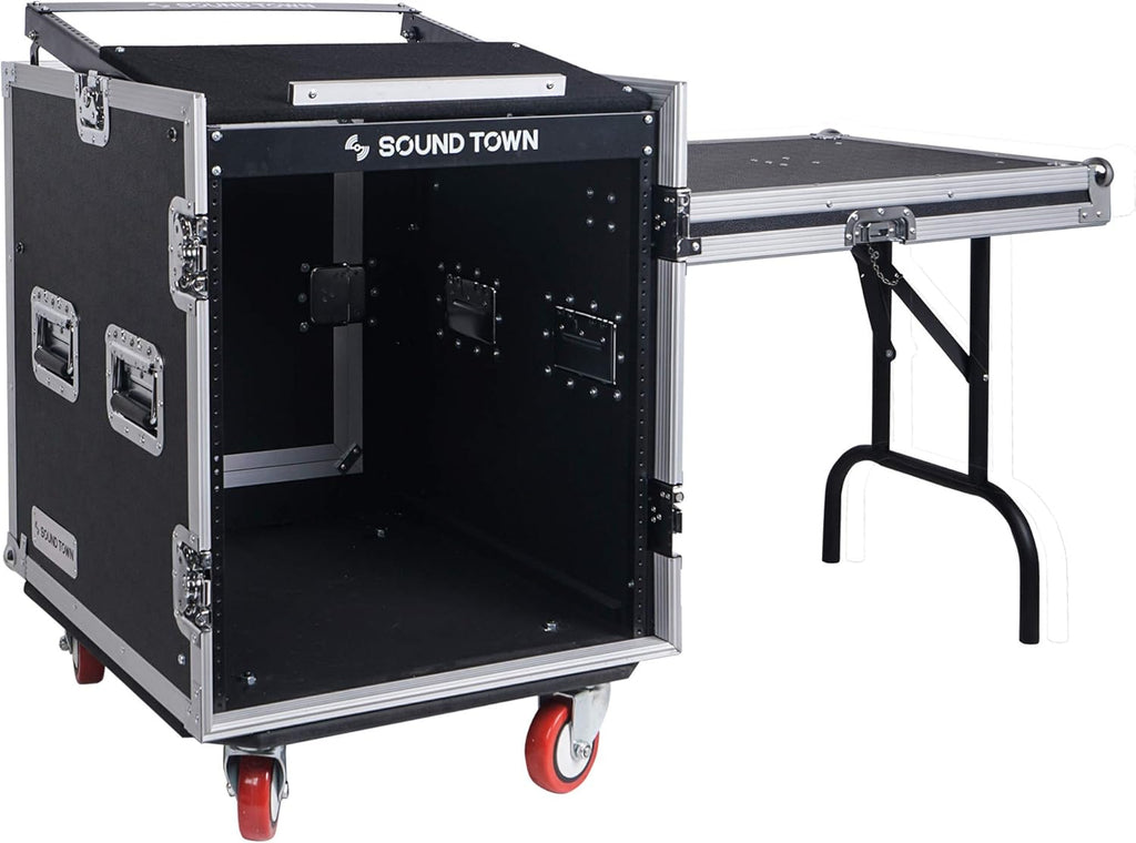14U PA DJ Rack Case with 11U Slant Mixer Top and Casters V5747
