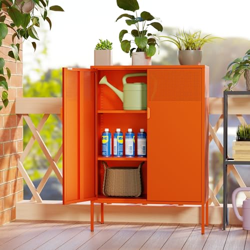 Orange 47" Metal Storage Sideboard with Adjustable Shelves K850402