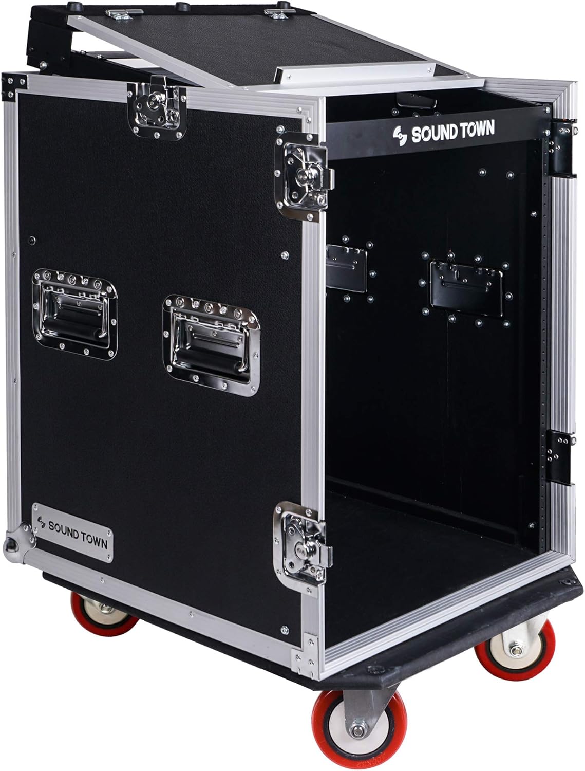 14U PA DJ Rack Case with 11U Slant Mixer Top and Casters V5747