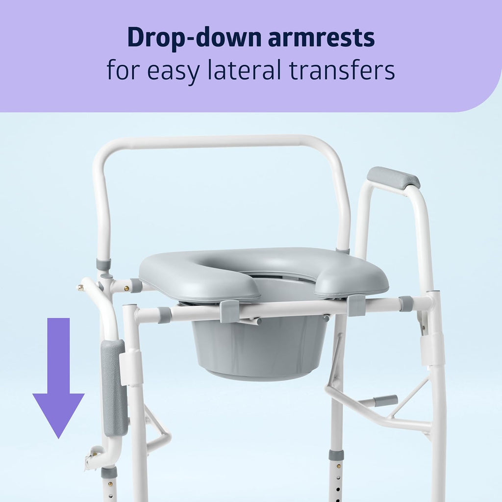 Drop Arm Commode Chair with Padded Seat, 350 lb. Weight Capacity J50476
