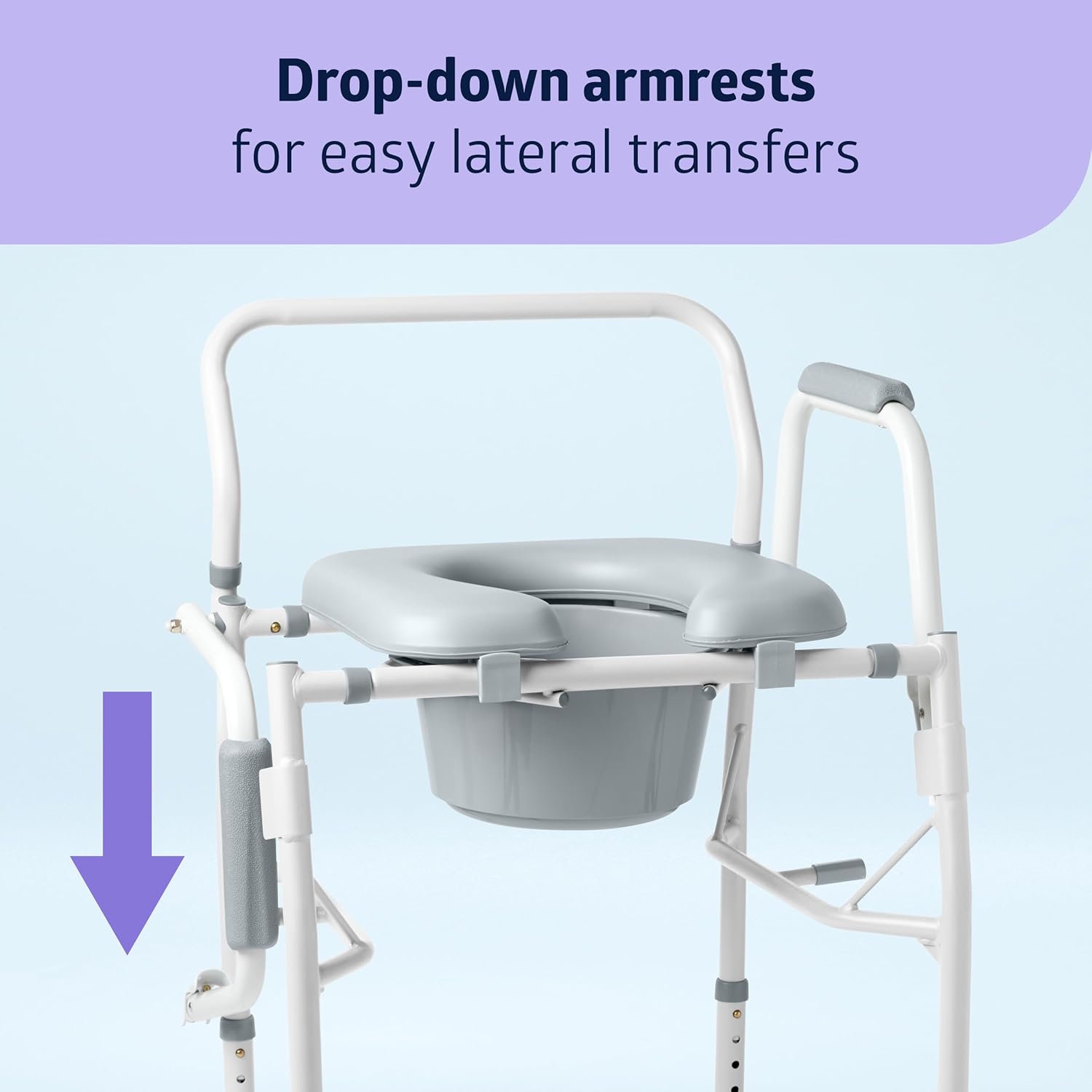 Drop Arm Commode Chair with Padded Seat, 350 lb. Weight Capacity J50476