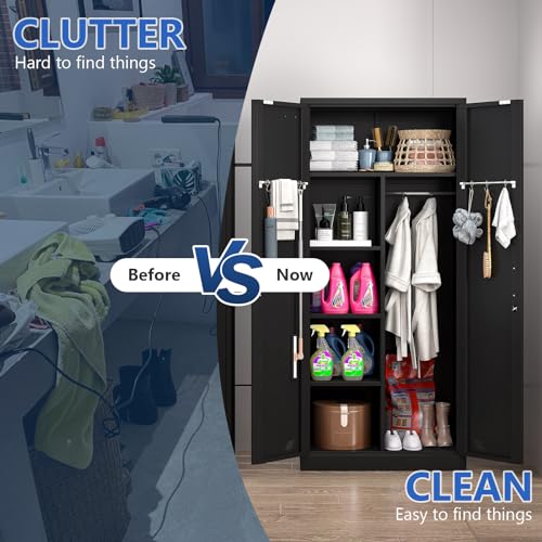 Metal Storage Cabinet with 2 Doors & 2 Drawers and Hanging Rod I332824