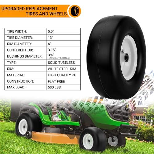 2 PCS 13x5.00-6 Flat Free Tire and Wheel with 3/4" Extra 5/8" Bearings P292298