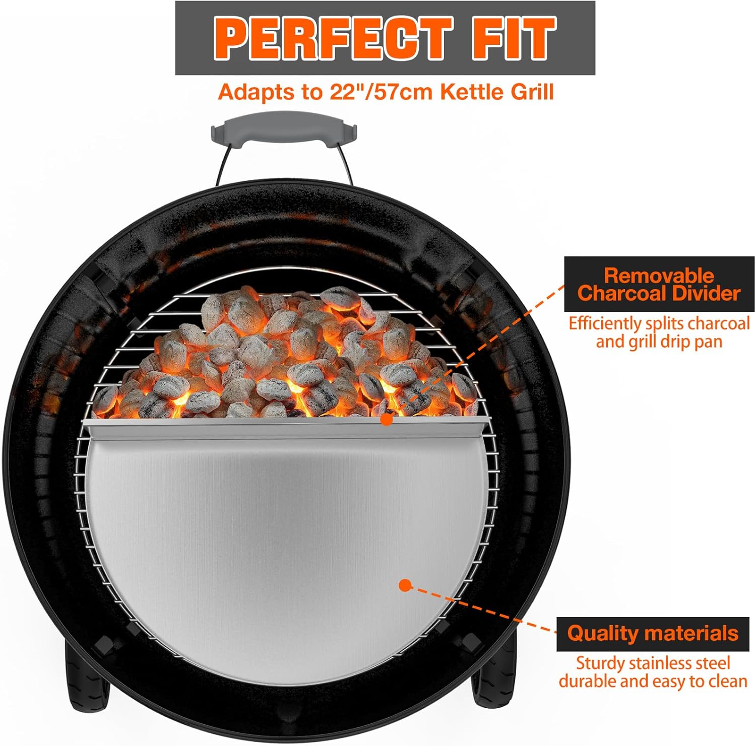 Stainless Steel Detachable Grill Drip Pan with Removable Charcoal Divider H72253