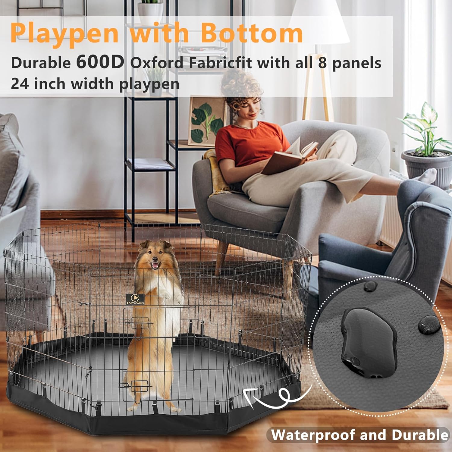 8 Panel 24" W x 36" H Foldable Metal Pet Playpen with Door H522