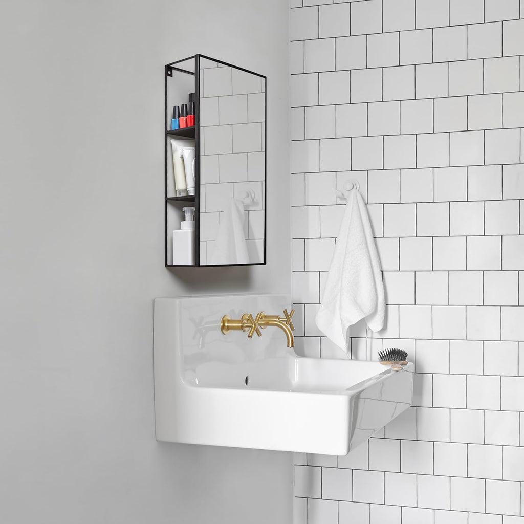 Black Metal Bathroom Mirror Storage Cabinet with 3 Shelves P255661