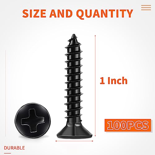 100 PCS #4 X 3/8 inch Stainless Steel Black Coated Flat Head Phillips Wood Screws S603