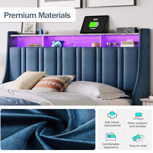 Dark Grey Queen Size Upholstered Storage Bed Frame with LED Lights S741263