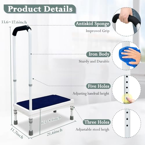 Medical Step Stool with Handle Bed Steps 3-in-1 Safety Bed Handle Wide Foot Step Stool H9809