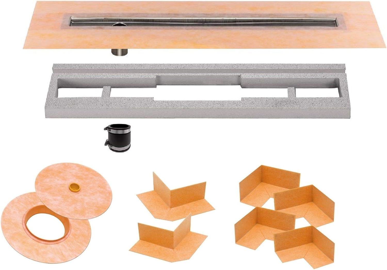36 x 55 Inch Shower Kit with Offset Drain Outlet and Linear Channel Body with Tileable Grate H156
