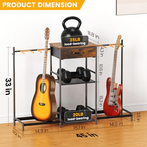 3-Tier Guitar Stand with 4 Guitar Holders & Cloth Drawer R289